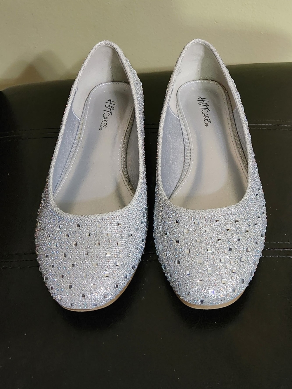 Hot Cakes Silver Sparkle Rhinestone Ballet Flats